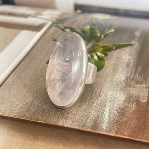 Stunning 925 Sterling silver Natural Rose Quartz Statement Ring!! US:6 or 7
